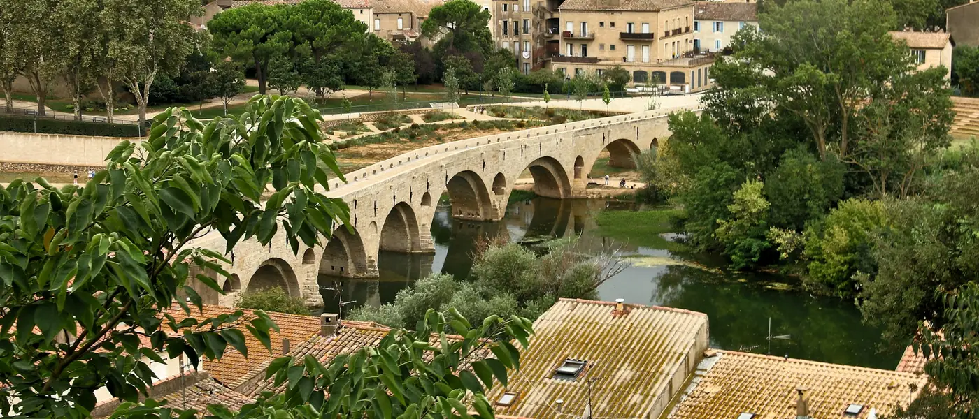 Les toits en tuiles de Béziers et le Pont Vieux sur l'Orb