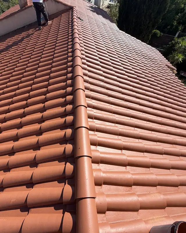 Toiture en tuiles après application d'un hydrofuge coloré par RM PROTECT